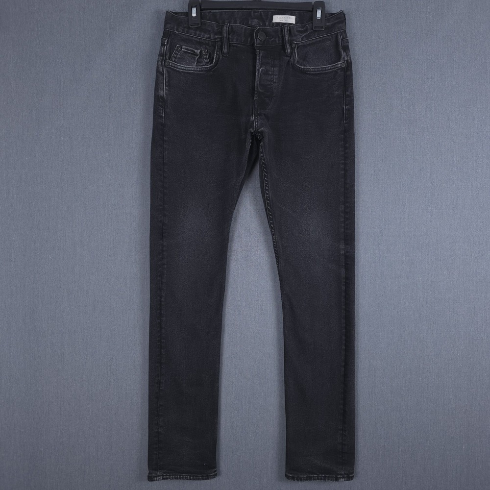 AllSaints Rex Jeans Mens 30 (Fits 30x31) Black Slim Fit Button Fly Denim